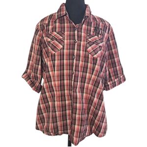 Harley-Davidson Dark Pink and Black Plaid Shirt With Roll Tab Sleeves Size 1W
